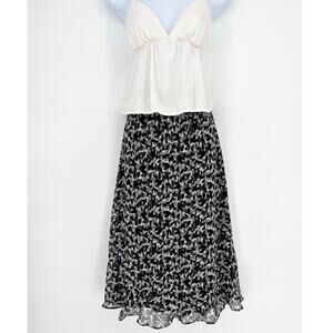 Notations Y2K Black White Asymmetical Ruffle Hem Midi Skirt Size S